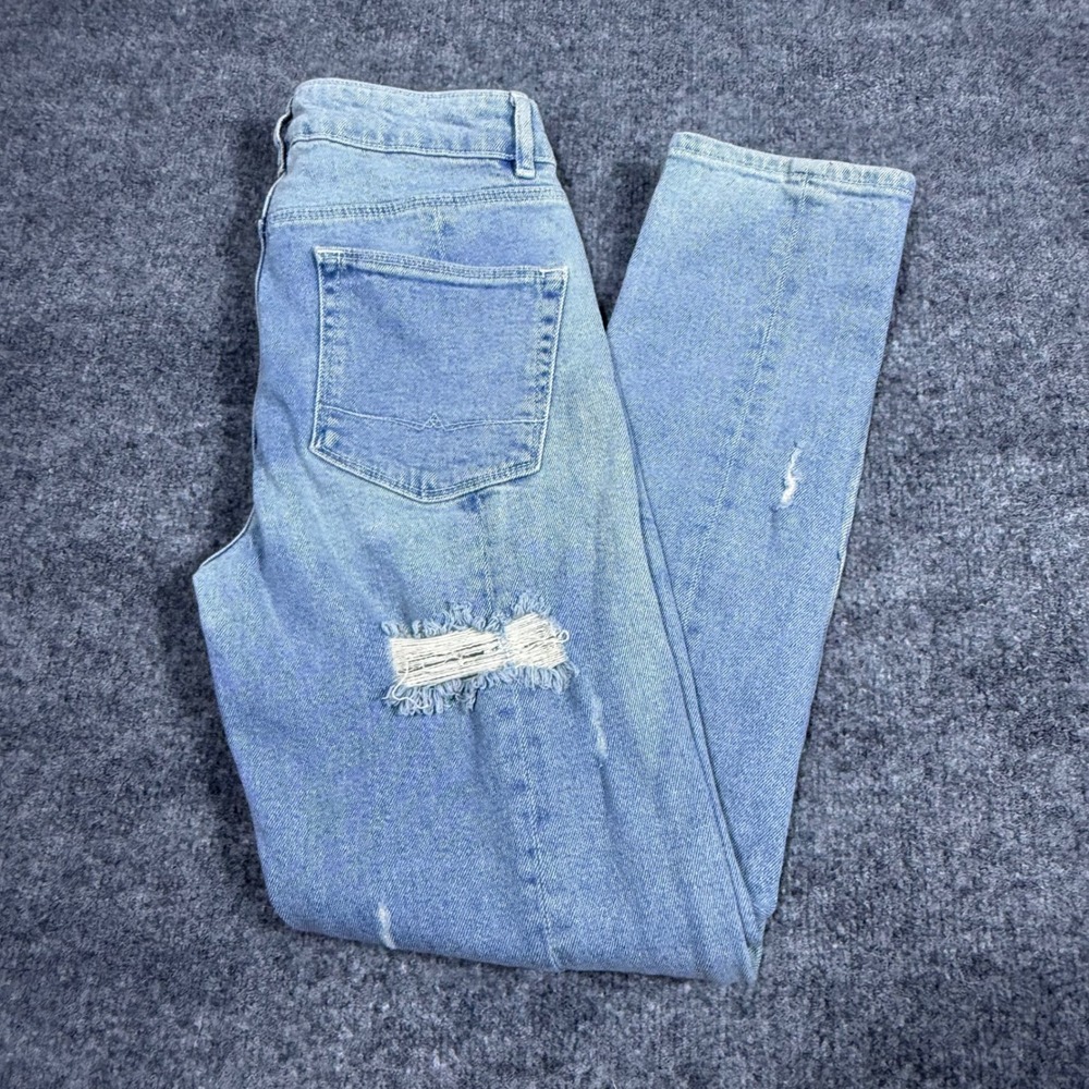 ASOS Design Two Tone Distressed Straight Leg Jeans Blue Panelled Denim 30x30